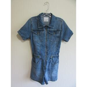 CELEBRITY PINK Blue Denim S Zip Closure Stretch Waist Pockets Romper